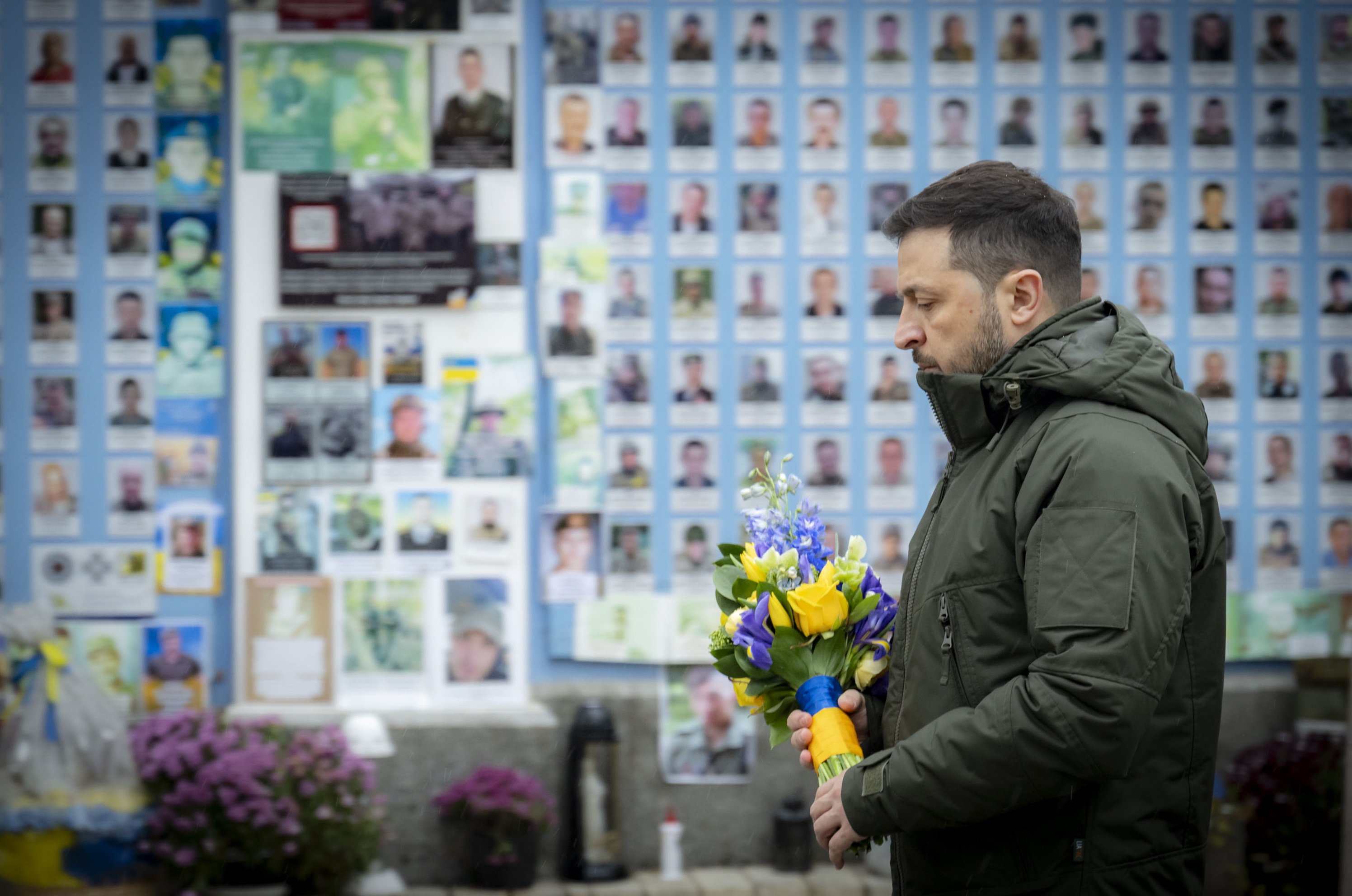 Ukraine’s President Volodymyr Zelensky honouring Ukraine’s war dead. Photo: Ukrainian Presidential Press Service via EPA=EFE  